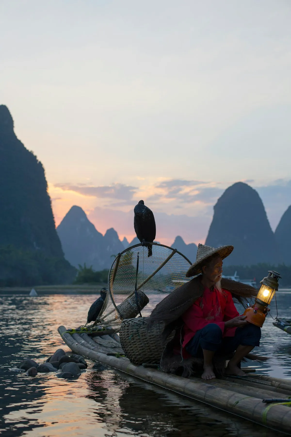Li River cruise passing karst peaks between Guilin and Yangshuo